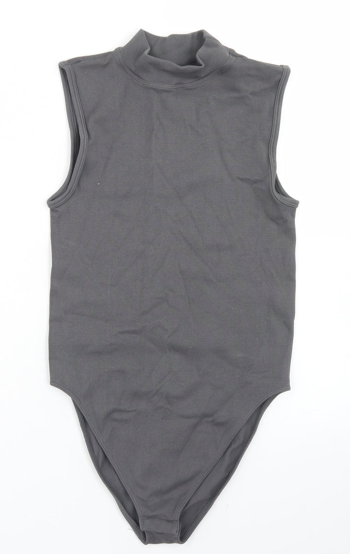 Primark Womens Grey Nylon Bodysuit One-Piece Size S Snap