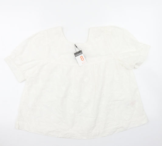 Front view of Primark women’s white cotton basic blouse, size UK 8, round neck