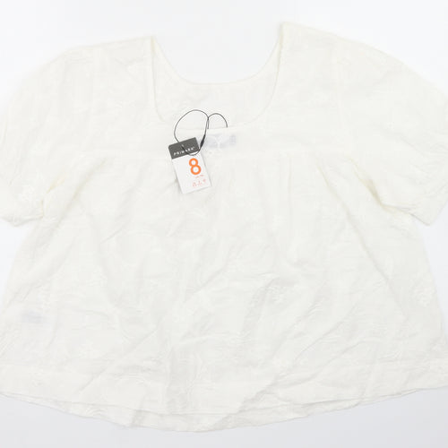 Primark Womens White  Cotton Basic Blouse Size 8 Round Neck
