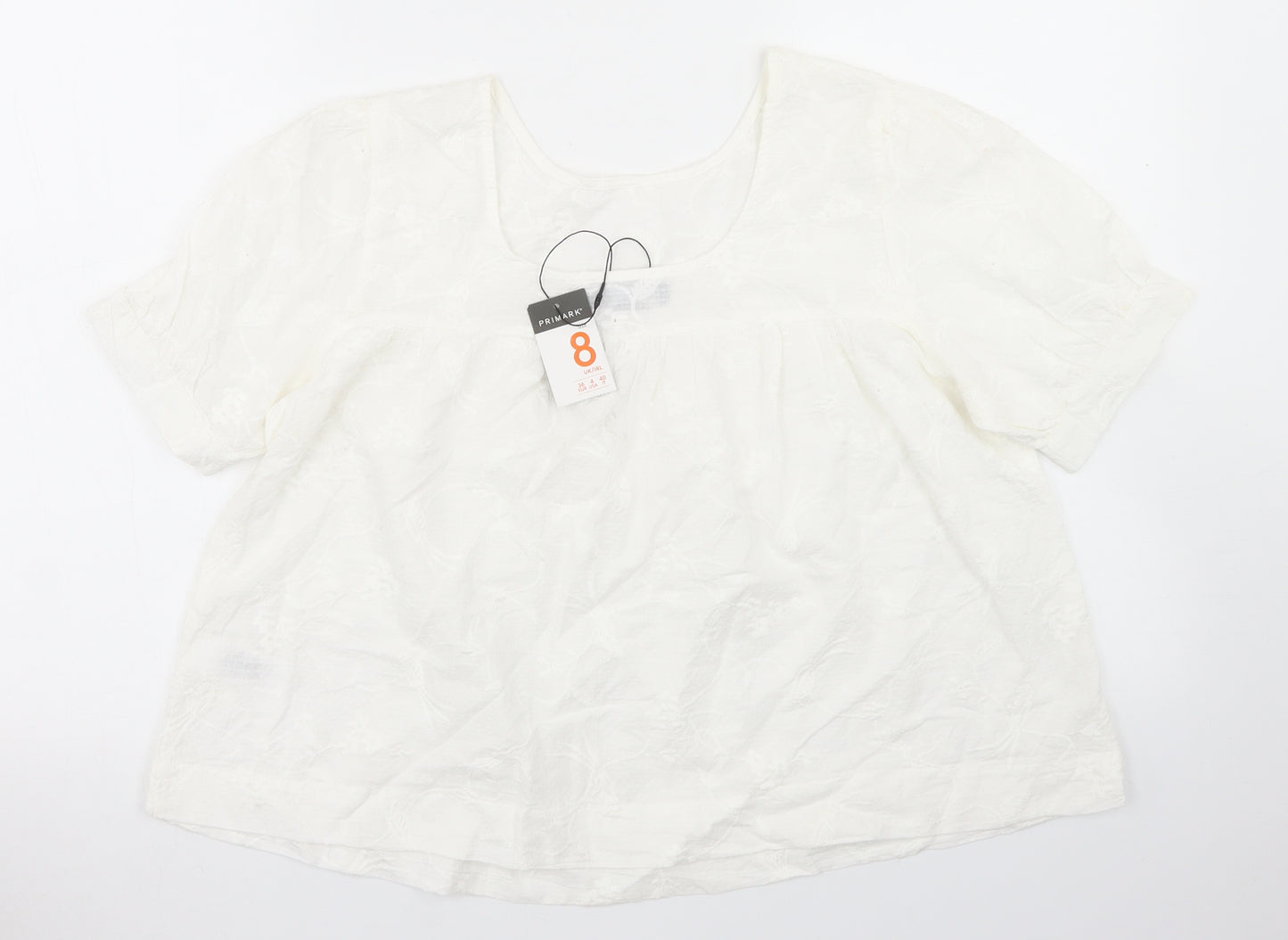 Primark Womens White  Cotton Basic Blouse Size 8 Round Neck