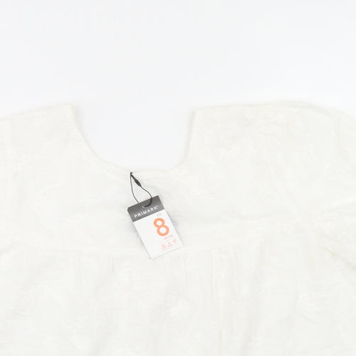 Primark Womens White  Cotton Basic Blouse Size 8 Round Neck