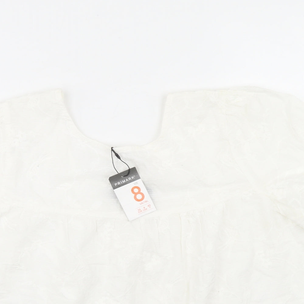 Primark Womens White  Cotton Basic Blouse Size 8 Round Neck