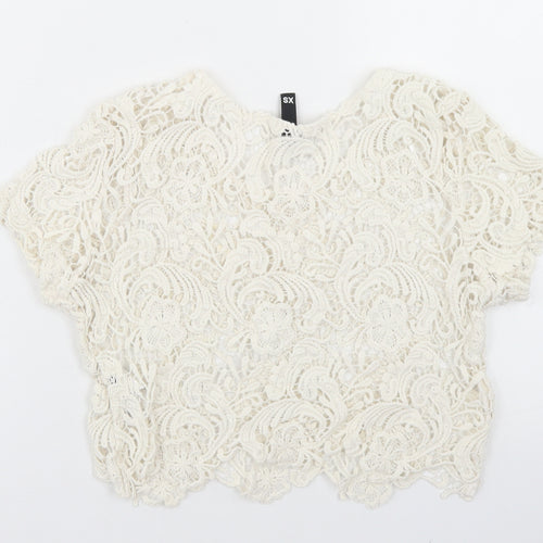 Divided Womens Ivory  Cotton Cropped Blouse Size XS Round Neck