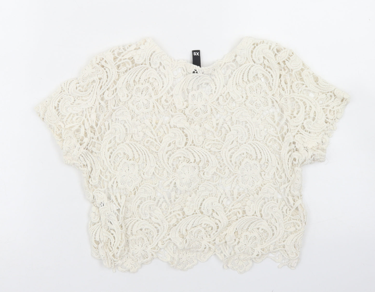 Divided Womens Ivory  Cotton Cropped Blouse Size XS Round Neck