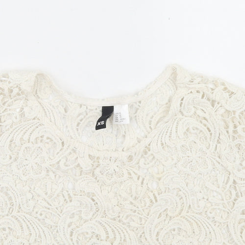 Divided Womens Ivory  Cotton Cropped Blouse Size XS Round Neck