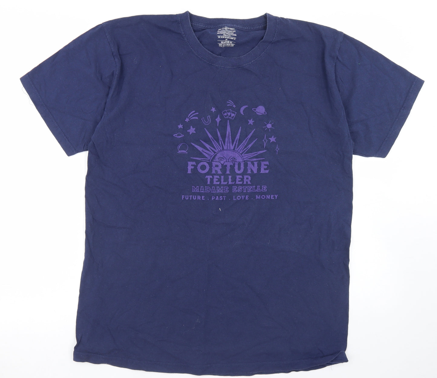 Daisy Street Womens Blue  Cotton Basic T-Shirt Size M Crew Neck - Fortune Teller