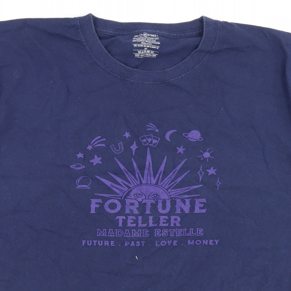 Daisy Street Womens Blue  Cotton Basic T-Shirt Size M Crew Neck - Fortune Teller