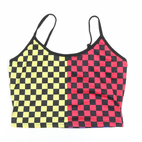 SheIn Womens Multicoloured Check Polyester Camisole T-Shirt Size S Round Neck - Cropped