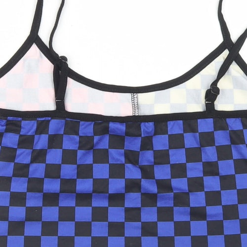 SheIn Womens Multicoloured Check Polyester Camisole T-Shirt Size S Round Neck - Cropped