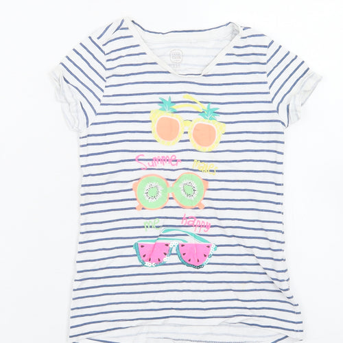 Cool Club Girls Blue Striped Cotton Basic T-Shirt Size 5 Years Crew Neck  - Sunglasses