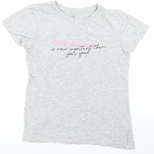 Primark Girls Grey  Cotton Basic T-Shirt Size 2XS Crew Neck  - Slogan