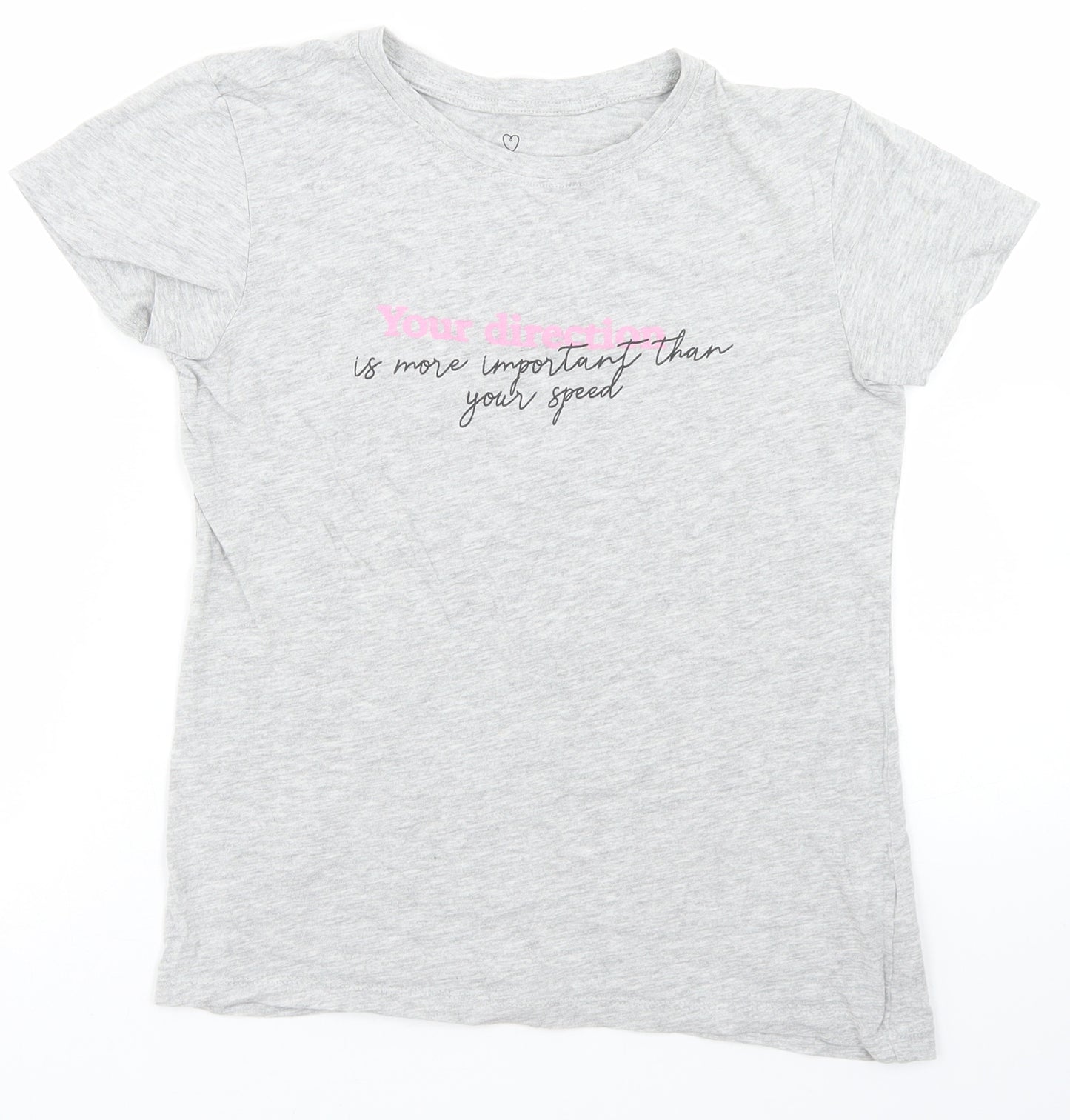 Primark Girls Grey  Cotton Basic T-Shirt Size 2XS Crew Neck  - Slogan