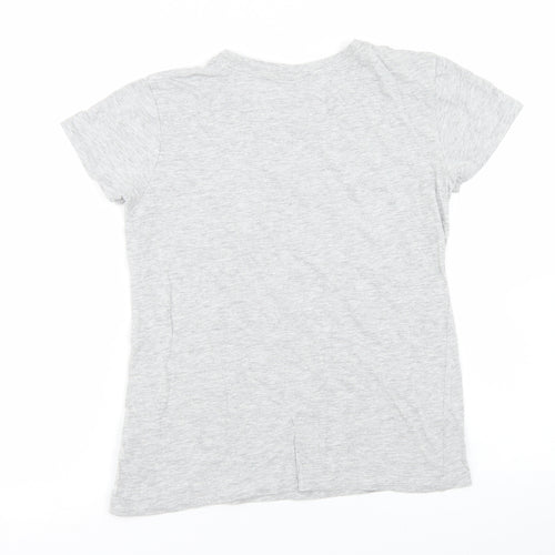 Primark Girls Grey  Cotton Basic T-Shirt Size 2XS Crew Neck  - Slogan
