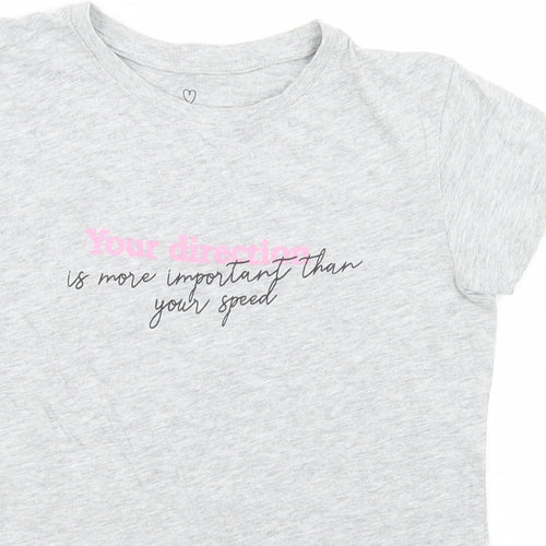 Primark Girls Grey  Cotton Basic T-Shirt Size 2XS Crew Neck  - Slogan