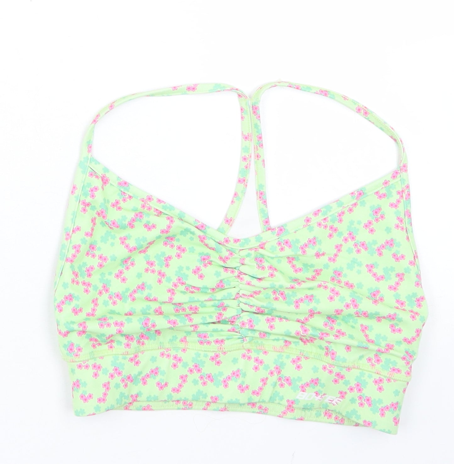 Bo+Tee Womens Green Floral Polyester Cropped Tank Size S Round Neck