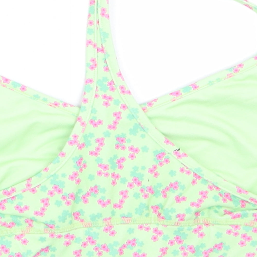 Bo+Tee Womens Green Floral Polyester Cropped Tank Size S Round Neck