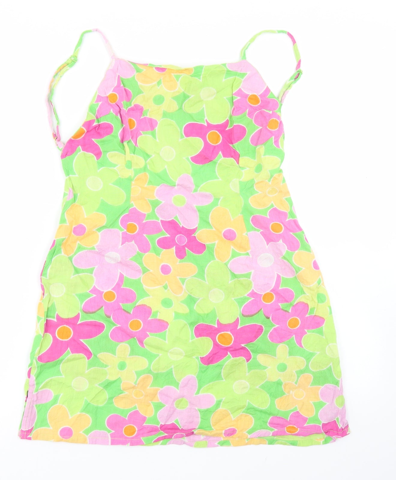 ASOS Womens Green Floral Cotton Mini  Size 10  Square Neck Zip - Low Back