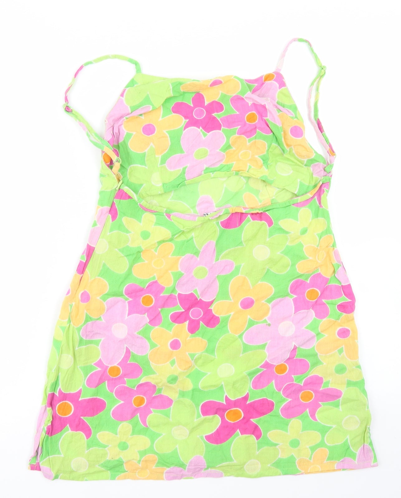 ASOS Womens Green Floral Cotton Mini  Size 10  Square Neck Zip - Low Back
