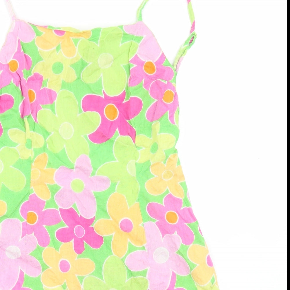 ASOS Womens Green Floral Cotton Mini  Size 10  Square Neck Zip - Low Back