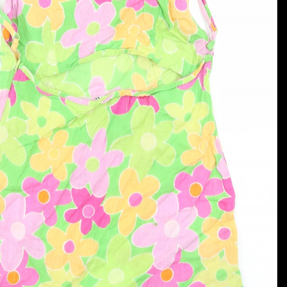 ASOS Womens Green Floral Cotton Mini  Size 10  Square Neck Zip - Low Back