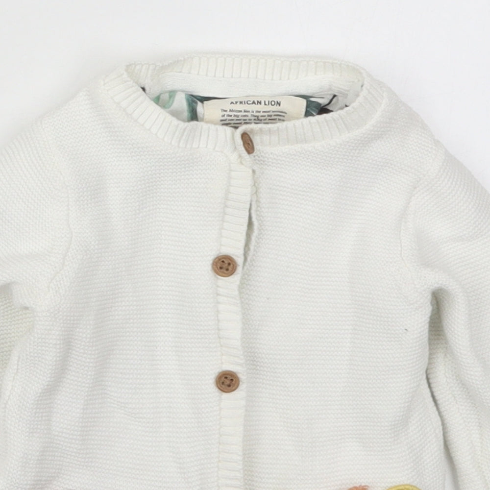 F&F Baby White  Cotton Cardigan Jumper Size 12-18 Months  Button - Lions and Tiges