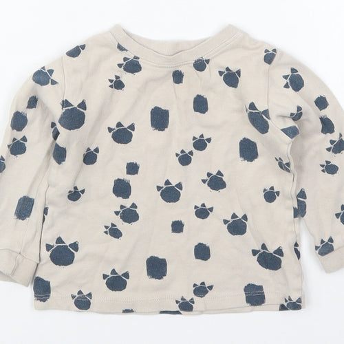George Boys Beige  Cotton Basic T-Shirt Size 9-12 Months Crew Neck Pullover - Dinosaur Foot Prints