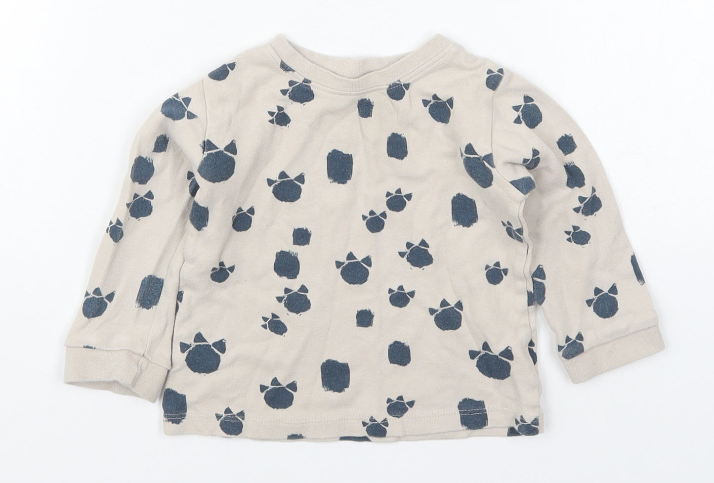 George Boys Beige  Cotton Basic T-Shirt Size 9-12 Months Crew Neck Pullover - Dinosaur Foot Prints