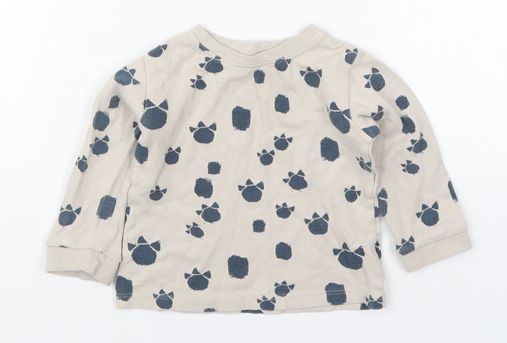 George Boys Beige  Cotton Basic T-Shirt Size 9-12 Months Crew Neck Pullover - Dinosaur Foot Prints