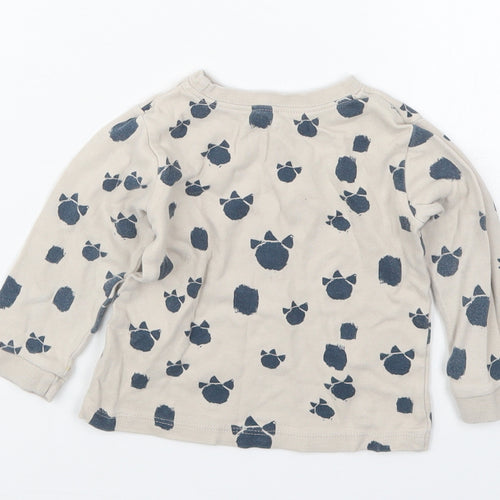 George Boys Beige  Cotton Basic T-Shirt Size 9-12 Months Crew Neck Pullover - Dinosaur Foot Prints