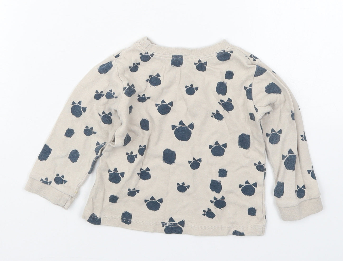 George Boys Beige  Cotton Basic T-Shirt Size 9-12 Months Crew Neck Pullover - Dinosaur Foot Prints