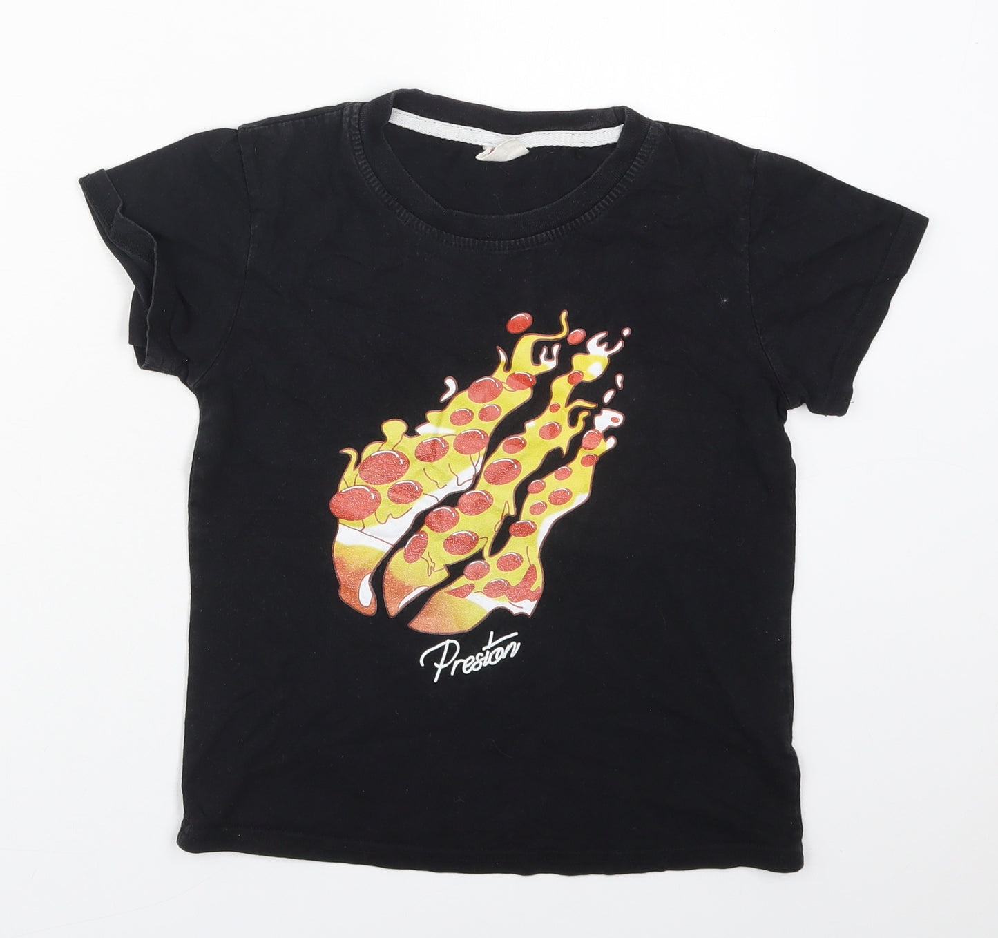 Foanja Boys Black  Cotton Basic T-Shirt Size 10 Years Crew Neck Pullover - Preston Pizza
