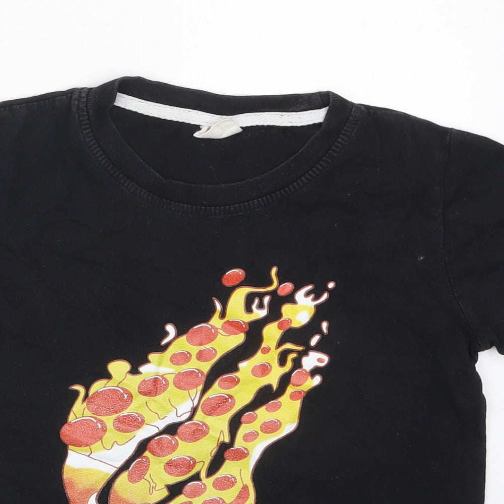 Foanja Boys Black  Cotton Basic T-Shirt Size 10 Years Crew Neck Pullover - Preston Pizza