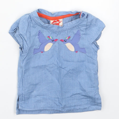 Tootsa Girls Blue  Cotton Basic T-Shirt Size 0-3 Months Crew Neck Pullover - Birds