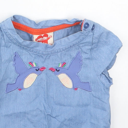 Tootsa Girls Blue  Cotton Basic T-Shirt Size 0-3 Months Crew Neck Pullover - Birds