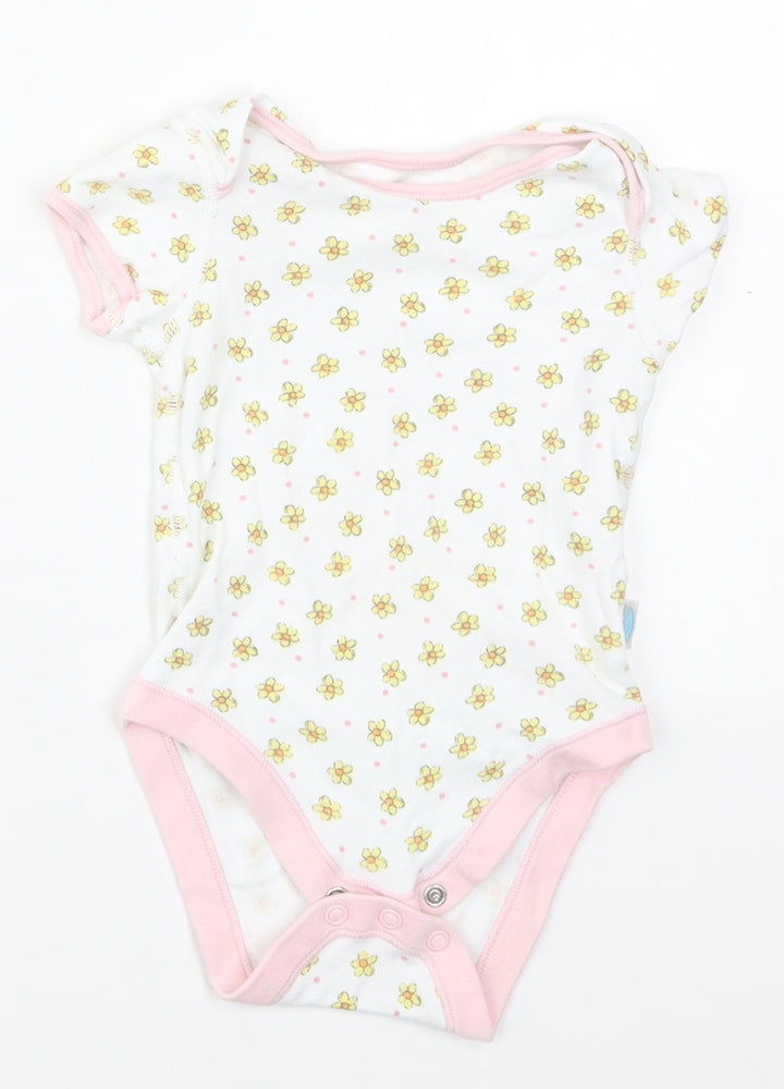 Marks and Spencer Girls Multicoloured Floral Cotton Babygrow One-Piece Size 3-6 Months Button