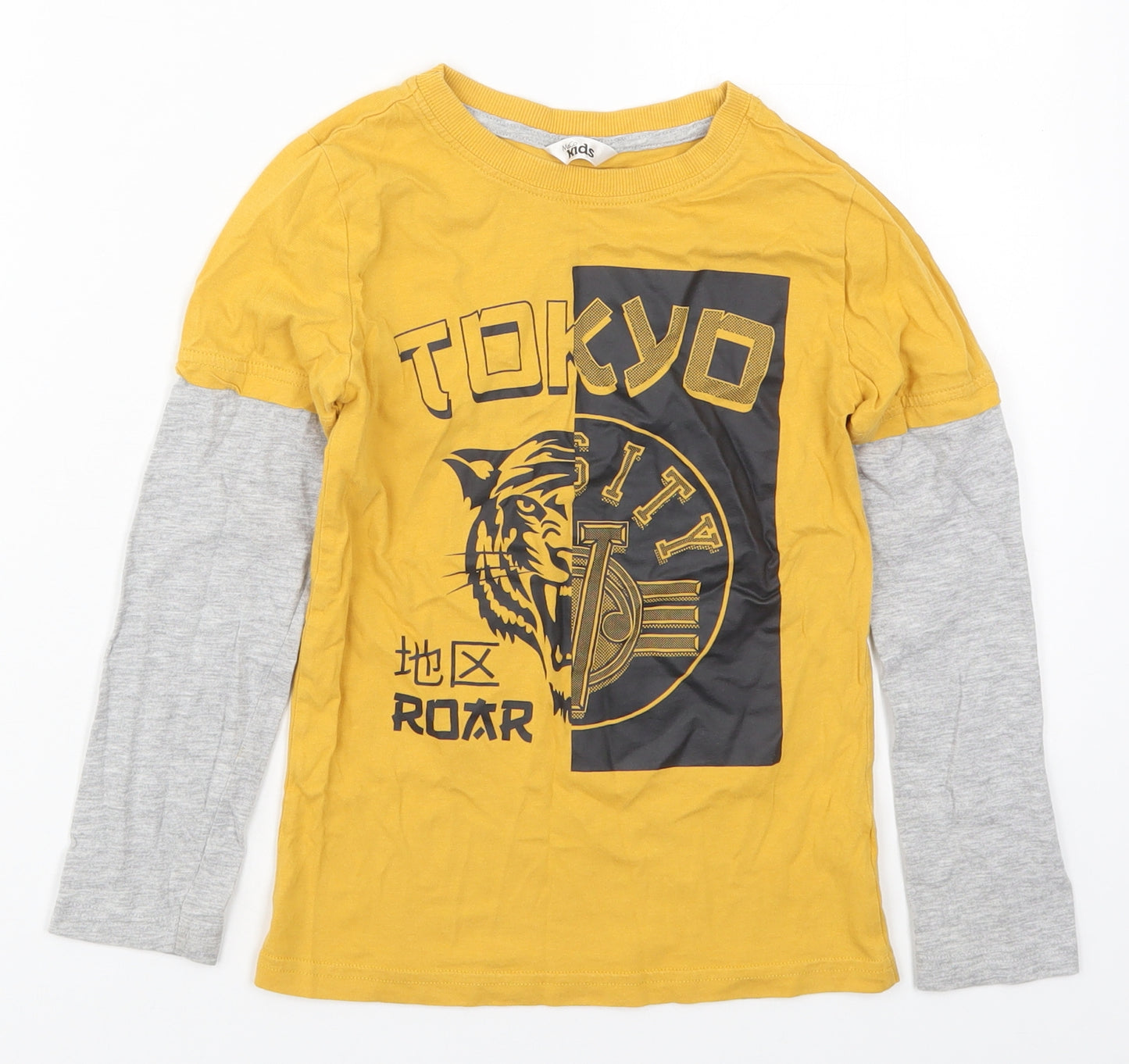 M&Co Boys Yellow  Cotton Basic T-Shirt Size 7-8 Years Crew Neck Pullover - Tokyo