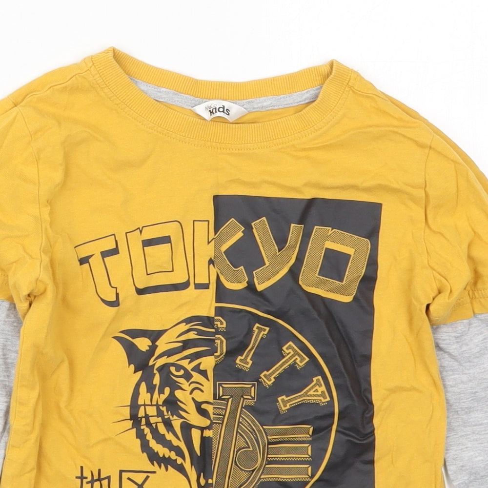 M&Co Boys Yellow  Cotton Basic T-Shirt Size 7-8 Years Crew Neck Pullover - Tokyo