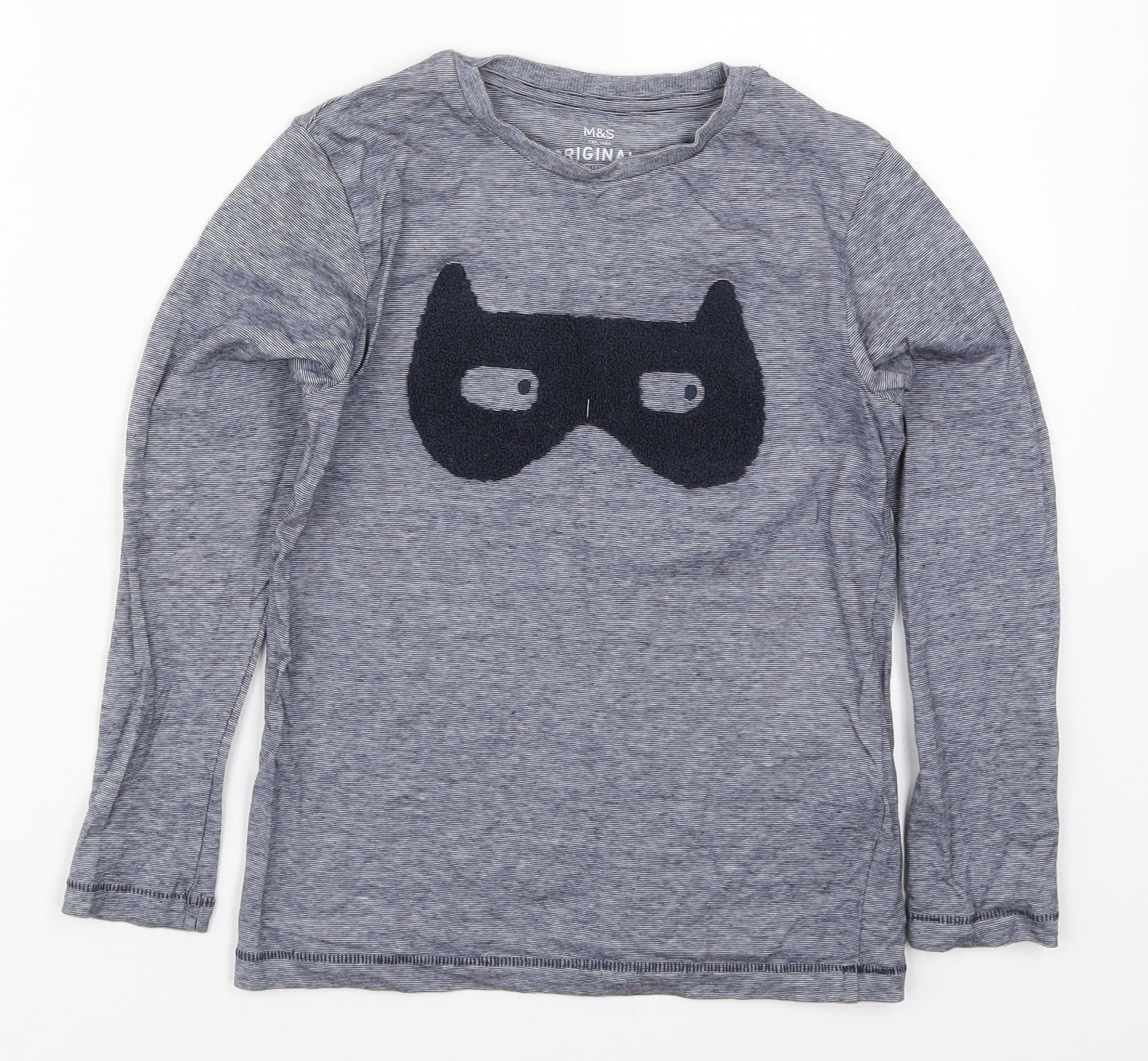 Marks and Spencer Boys Blue  Cotton Basic T-Shirt Size 6-7 Years Crew Neck Pullover - Mask