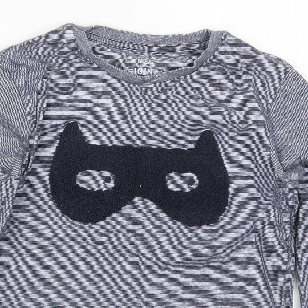 Marks and Spencer Boys Blue  Cotton Basic T-Shirt Size 6-7 Years Crew Neck Pullover - Mask