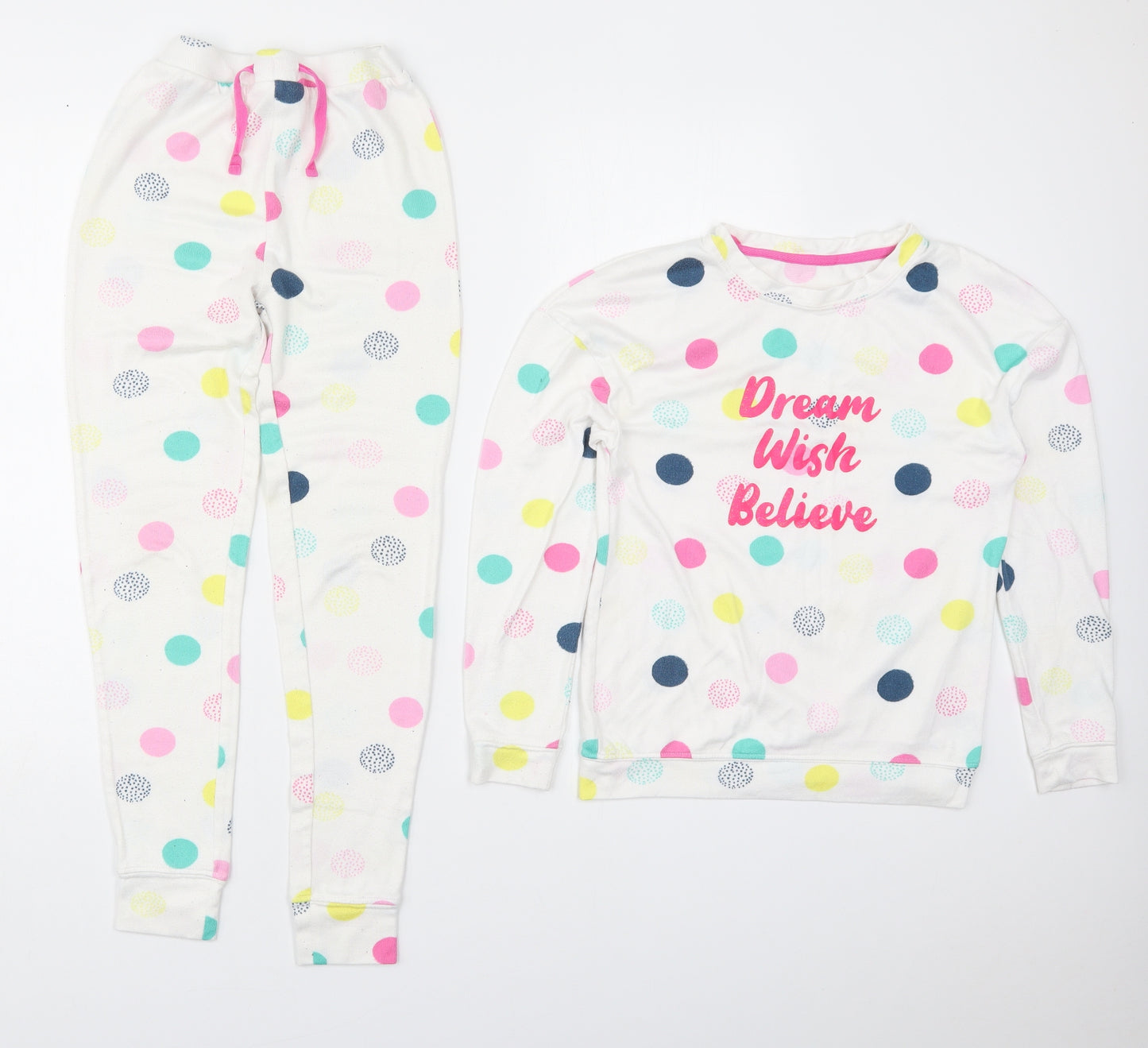 Dunnes Girls Multicoloured Polka Dot Polyester Top Pyjama Set Size 9-10 Years  Pullover - Dream Wish Believe