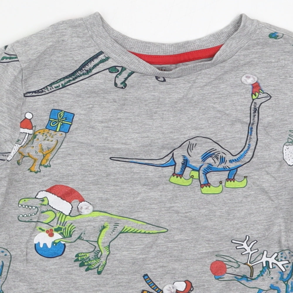 F&F Boys Grey Solid Cotton  Pyjama Top Size 5-6 Years  Pullover - Christmas Dinosaurs