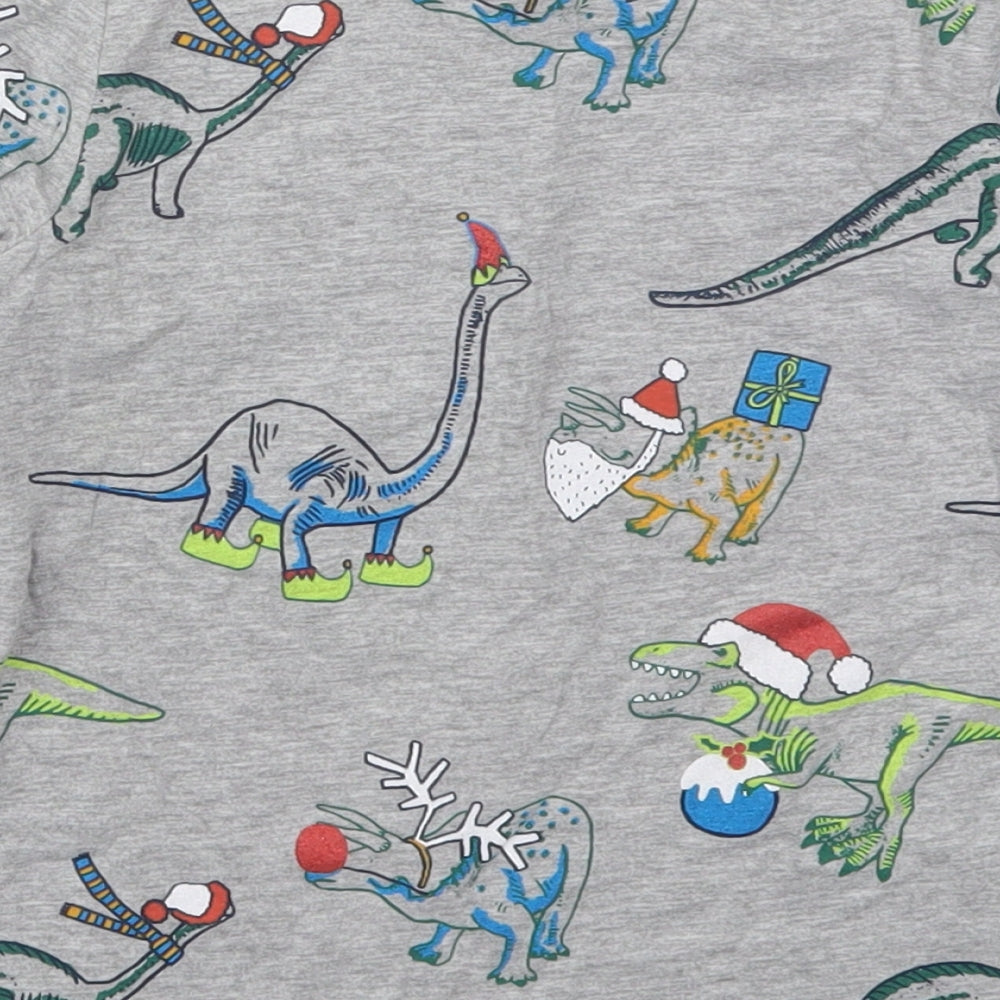 F&F Boys Grey Solid Cotton  Pyjama Top Size 5-6 Years  Pullover - Christmas Dinosaurs