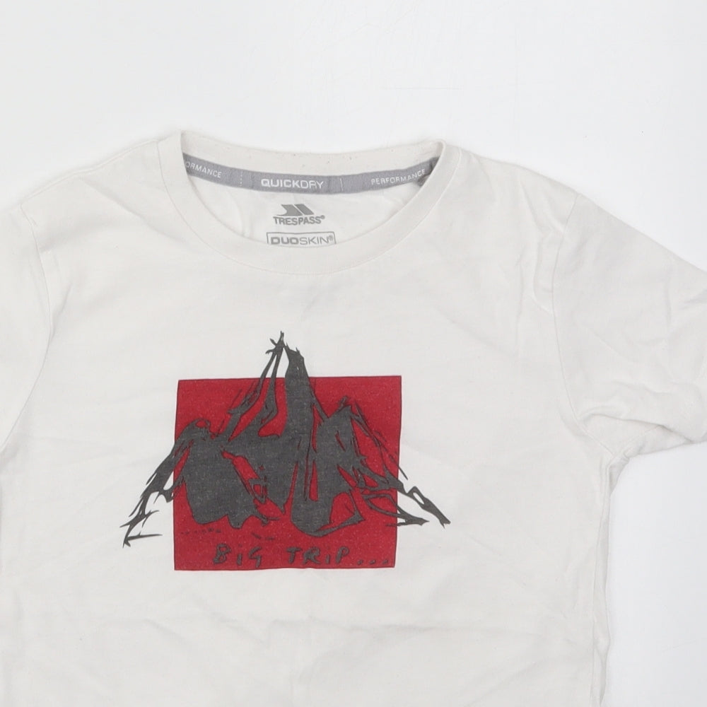 Trespass Boys White  Cotton Basic T-Shirt Size 7-8 Years Crew Neck Pullover - Big Trip