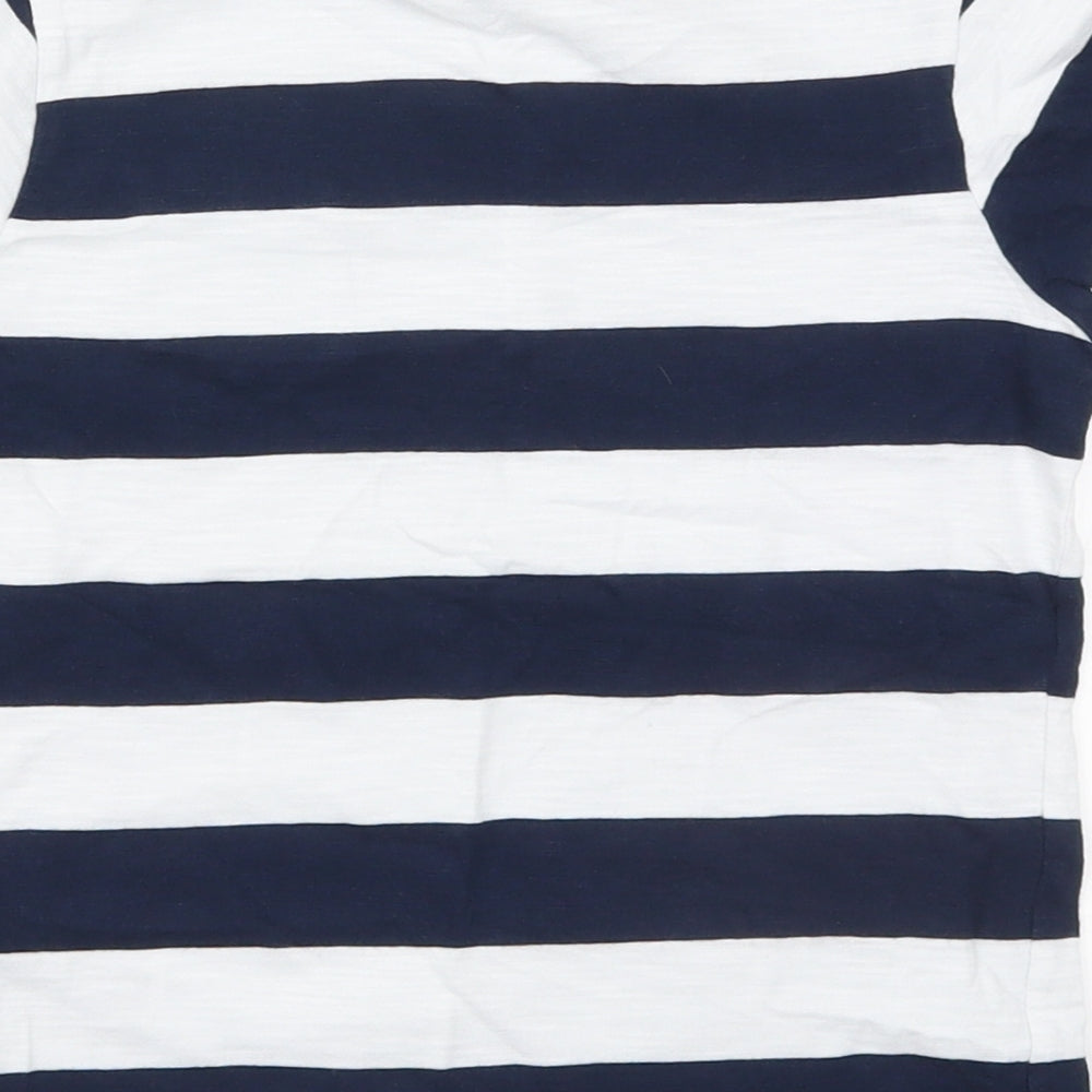 Marks and Spencer Boys Blue Striped Cotton Basic T-Shirt Size 6-7 Years Crew Neck Pullover