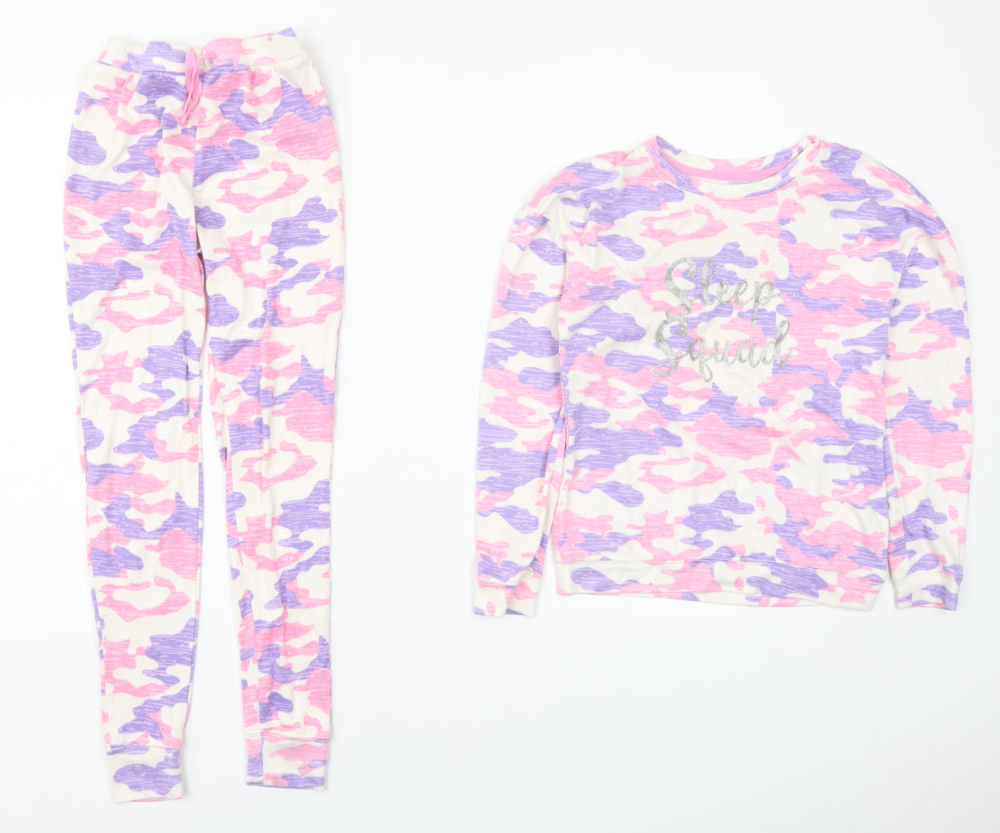 Dunnes Girls Pink Camouflage Polyester Top Pyjama Set Size 9-10 Years   - Sleep Squad Purple