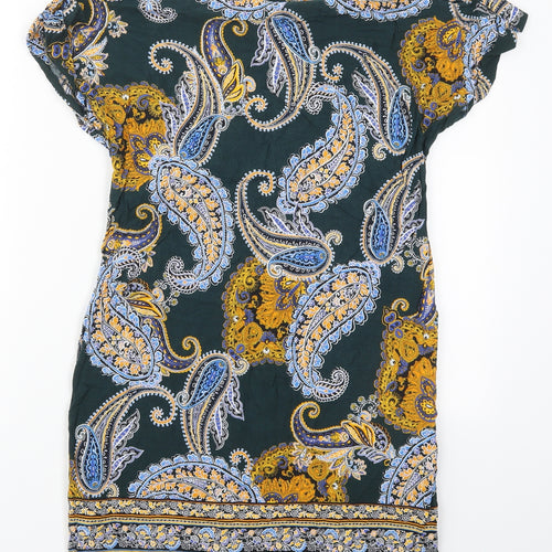 Dorothy Perkins Womens Green Paisley Viscose Mini  Size 8  Round Neck Zip