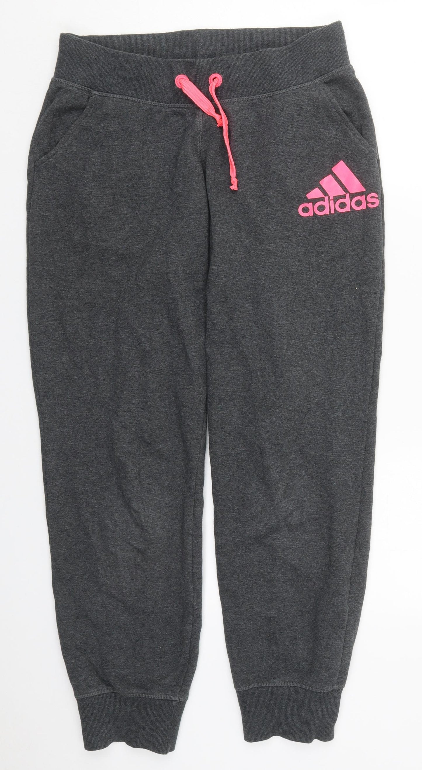 adidas Womens Grey  Cotton Sweatpants Trousers Size 12 L30 in Regular Drawstring