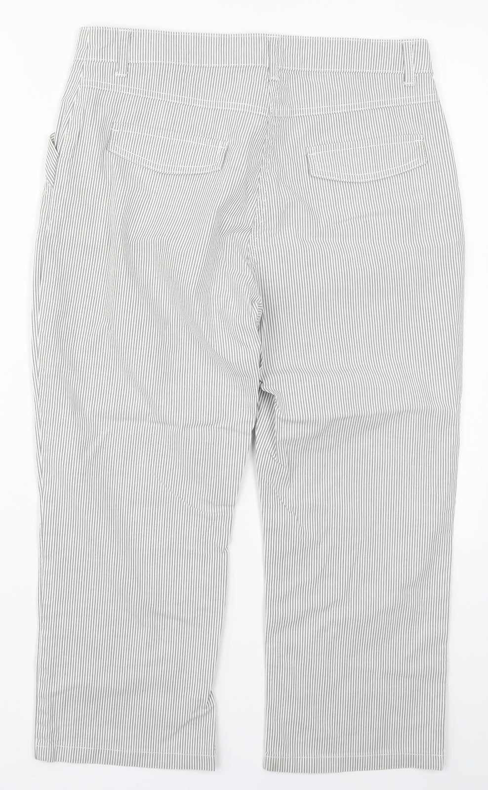 Per Una Womens Grey Striped Cotton Cropped Trousers Size 12 L21 in Regular Button
