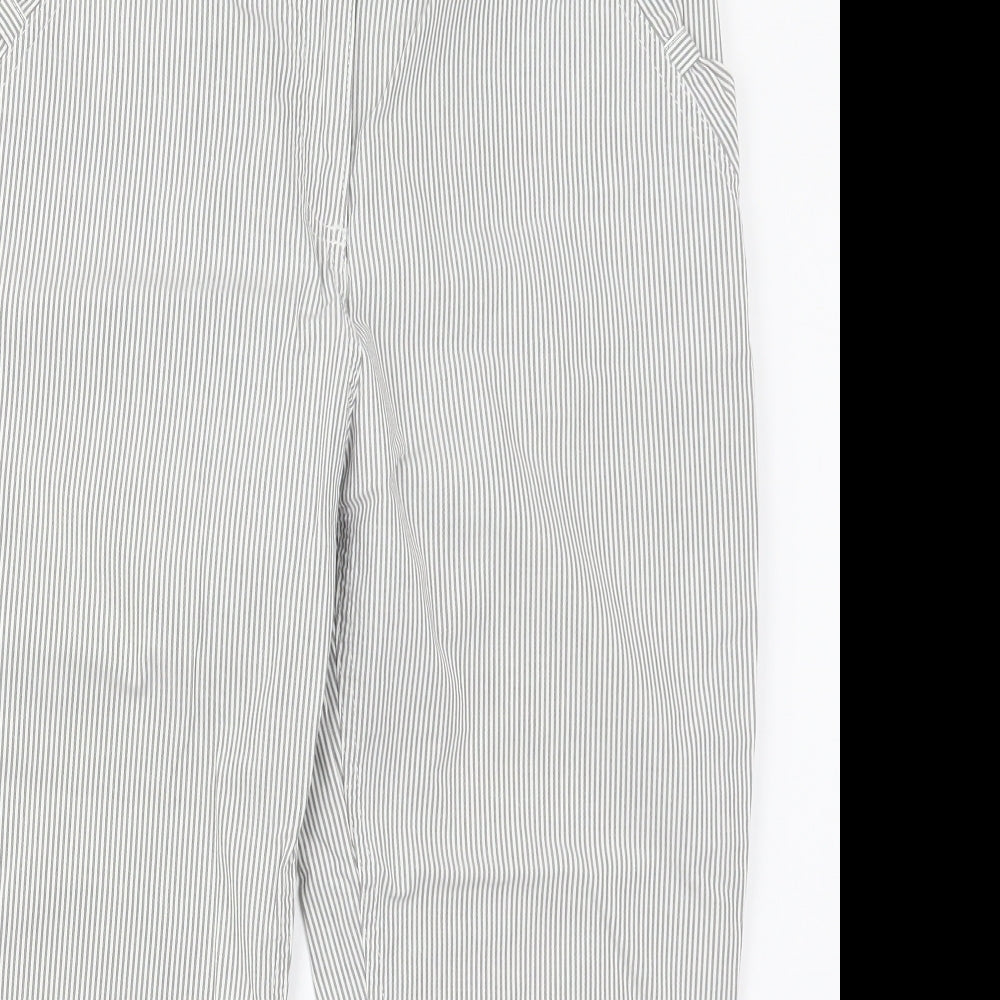 Per Una Womens Grey Striped Cotton Cropped Trousers Size 12 L21 in Regular Button