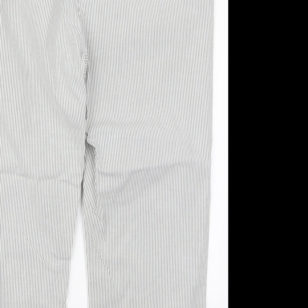 Per Una Womens Grey Striped Cotton Cropped Trousers Size 12 L21 in Regular Button